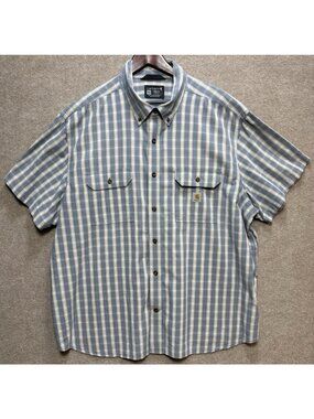 Carhartt Men's 3XL 100% Cotton Loose Fit Casual Shirt Blue White Strips GUC